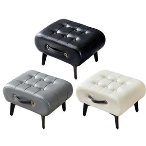 PU Leather Footstool Small Foot Stool with Handle Portable Handle Lightweight - Picture 1 of 16