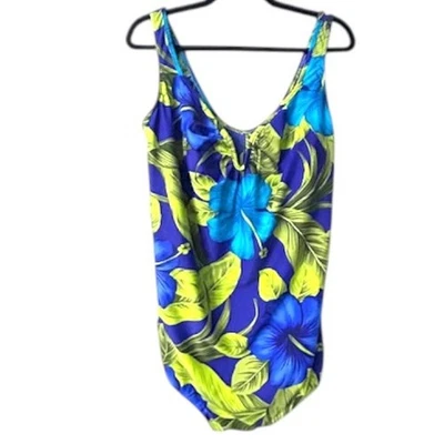 NWOT AVENUE Women's One Piece Swimsuit 26 Blue Green Floral Tropical Vacation - Image 1 of 4