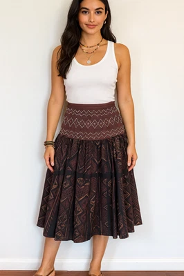 Falda Willi Smith Mujer 10 Marrón Boho Chic Tribal Festival Gitana Cuentas Indie Foto 1 de 4