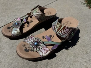 L’Artiste AYMEE Sandals Sky Blue Multi Slip On Wedge *EUC* $110 - Picture 1 of 8