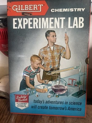 Juego de laboratorio de experimentos de química Gilbert de 1950 #12014 conjunto mayormente completo, bonita caja Foto 1 de 4