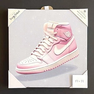 DESIGN DISTRICT STUDIO Wall Art Print Nike Jordans 14x14 Pink Glitter Canvas NEW - Picture 1 of 7