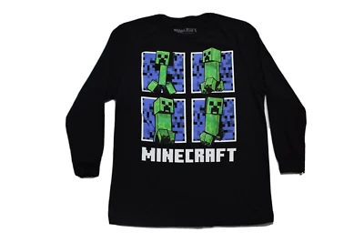 Minecraft Youth Boys Minecraft Creeper Long Sleeve Black Shirt New XXS-XL - Image 1 of 4