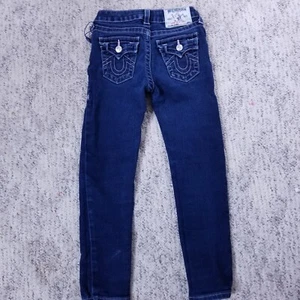 True Religion Skinny Blue Jeans Denim Pant Pink Stitch Flap Pocket Kids Girls 6X - Picture 1 of 8