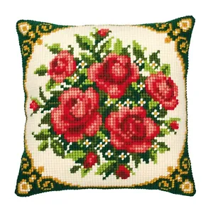 Red Roses ~ Printed Chunky Cross Stitch Cushion Front Kit by Vervaco 40x40cm - Picture 1 of 1