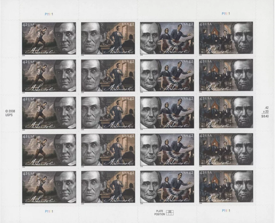 US Scott 4380 - 4383 - MNH - Abraham Lincoln  - Sheet of 20 - Image 1 of 1