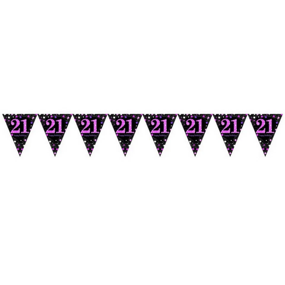 Pink Celebration 21 Prismatic Plastic Pennant Banner Bunting 21st Birthday Party - Image 1 of 1