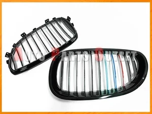 2004-2010 BMW E60 520i 528i 535i 550i Gloss Black Front Grille w/ M Tri Color - Picture 1 of 3