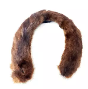 Vintage Real Brown Mink Fur Collar - 21" x 2" - Snaps - Black Fabric Lining - Picture 1 of 8