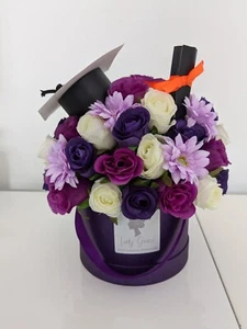 Hat Box Graduation Purple/Cream Silk Flowers - Gift Hamper - Picture 1 of 2
