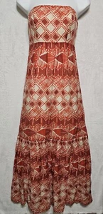 The Limited Strapless Silk Blend Maxi Dress Lined Prairie Boho Ikat Sz 2 Coral - Picture 1 of 13
