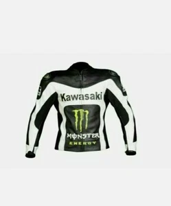 Kawasaki Monster Motorbike Leather Jacket Motorcycle Racing Cow Hide Jacket - Picture 1 of 3