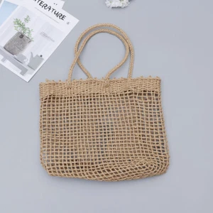 Khaki Knitted Pouch Handmade Straw Weaving Bag Hallow Out Shoulder Bag Summer - Picture 1 of 11