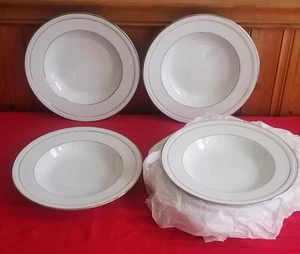 NWT Noritake White Scapes STONELEIGH Set of 8 Rim Soup Bowls 4062 NEW - Picture 1 of 5