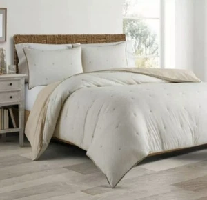 Echt schlichter Duo King Bettbezug oder Bezug Sausalito sandbeige creme - geöffnet - Bild 1 von 6