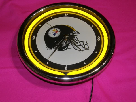 Vintage NFL Pittsburgh Steelers Black Gold Chrome Neon Wall Clock Cover