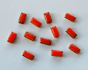 VINTAGE 12 OPAQUE ORANGE GLASS IN SETTING OCTAGON JEWELRY PARTS 10x5mm - Picture 1 of 2