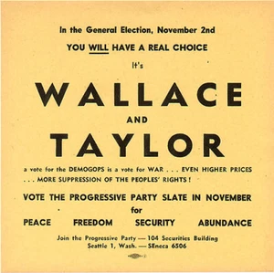 Folleto del Partido Progresista 1948 anti Truman Dewey Wallace y Taylor - Imagen 1 de 2