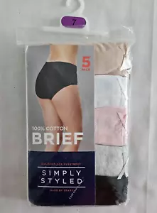 Simply Styled 100% Cotton Brief 5 Pack Solid color Underwear Womens Size 7 NWT - Picture 1 of 3