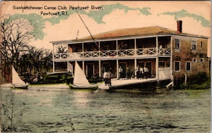 PAWTUXET, RHODE ISLAND - BUSY SASKATCHEWAN CANOE CLUB PAWTUXES - OLD POSTCARD - Picture 1 of 2