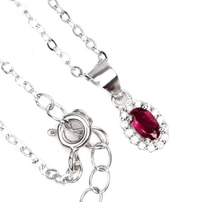 925 Sterling Silver Oval  Ruby 5x3mm Simulated Cz  Necklace 16 Inches - Image 1 of 4