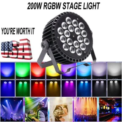 200W RGBW 18LED Par Stage Lighting DMX DJ Disco Party can Light Beam Aluminum US - Image 1 of 4