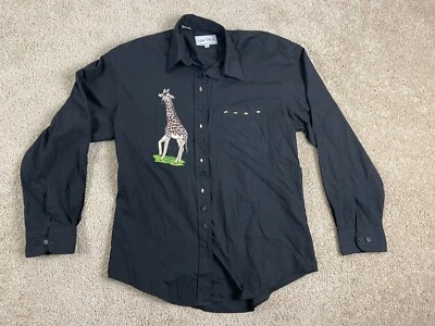 Camisa De Colección Las Olas Con Botones Para Hombres Cuello Medio Gráfico Jirafa Bolsillo Negra Foto 1 de 4