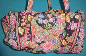 Vera Bradley Quilted Pink Floral Paisley Bag Duffle Style Two Handle Bag - Picture 1 of 11