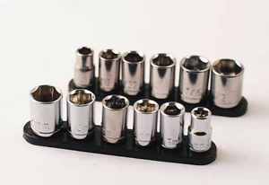 12pc 1/4" Dr. Metric & SAE Socket:6,7,8,9,10,12mm;1/4,5/16,11/32,3/8,7/16,1/2" - Picture 1 of 3
