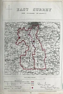 1868 Antique Map; East Surrey. Parliamentary Boundaries by Henry James / O.S. - Picture 1 of 4