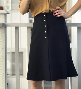 Versace Wool Blend Godet Wrap Skirt Made in Italy Black Classic Logo Buttons - Picture 1 of 12