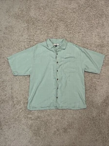 Tommy Bahama Shirt Mens Medium Green 100% Silk Floral Print Short Sleeve Vintage - Picture 1 of 14