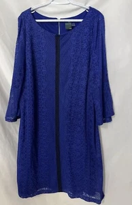 Gabby Skye Royal Blue Lace Shift Dress 20W Zip Back Bell Sleeve Lined Elegant - Picture 1 of 11