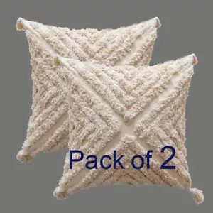 Set of 2 45x 45cm Sofa Décor BOHO Style Tufted Geometric Wave Cushion Cover - Picture 1 of 3