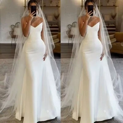 Bohemian Mermaid Wedding Dresses with Veil Bridal Gowns Sexy V Neck Satin - Image 1 of 4