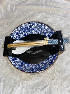 NEW SH Home Floral Ceramic Ramen Noodle Bowl Chopsticks Spoon 43 Oz Set Of 2 - Picture 1 of 3