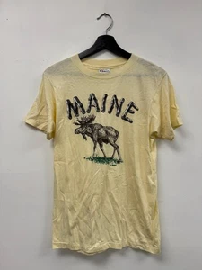 Camisa de Colección Maine Moose Para Hombres Pequeña Amarilla Hanes Fifty Fifty Hecha en EE. UU. Años 80 - Imagen 1 de 5