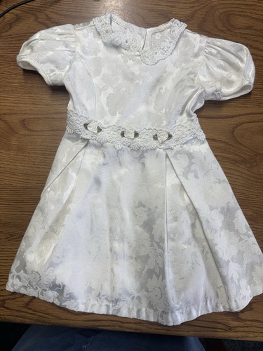 OFF WHITE Splendido abito rosa cottage bianco sporco gonna intera plissettata orlo all'uncinetto taglia 2T