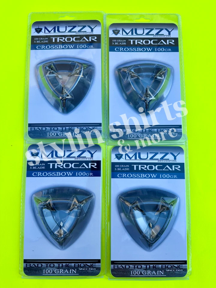 CUATRO MUZZY 3 Hojas Ballesta Trocar 100 Granos Tiro con Arco Caza Cabeza Ancha Fija Foto 1 de 3