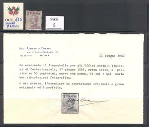 OCC_625. OCCUP. TERRITORIES.1908 COSTANTINOPOLI stamp. Sas 5. Mint w. DIENA cert - Picture 1 of 1