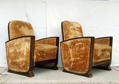 Pair of Art Deco Armchairs, Club Cocktail Chairs. Antique Vintage Halabala 1920. - Image 1 of 4