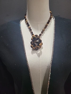 Collar largo ojo de tigre cierre tono dorado 17" cierre largo 34" largo  Foto 1 de 4