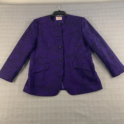 Blazer Pendleton Mujer Mediano Pequeño Púrpura Lana Floral Jacquard Forrado Hecho en EE. UU. Foto 1 de 4