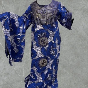 African Ankara Fully Lined with Stones. Long Dress with Pocket/Scaf - Picture 1 of 6
