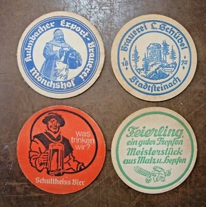 Random Lot of 4 Vintage German Bier/Beer Coasters #19 - Picture 1 of 2