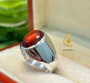 "Handcrafted Sterling Silver 925 Men’s Garnet Ring - Unique Engraved Design"Gift - Picture 1 of 6