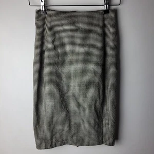 Alexander Mcqueen Size 42 XS Black Cream Check Wool Pencil Skirt Zip Designer - Picture 1 of 12