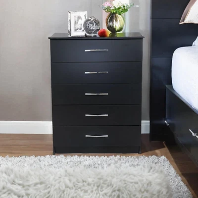 Ready assembled Black Chest of Drawers Bedside Table Sideboard Cabinet Bedroom - image 1 of 3