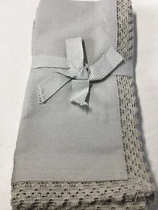 NATURAL HOME NAPKINS (4)  GRAY WITH LACE BORDER 100% COTTON NWT - Picture 1 of 3