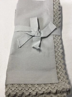 NATURAL HOME NAPKINS (4)  GRAY WITH LACE BORDER 100% COTTON NWT - Image 1 of 3